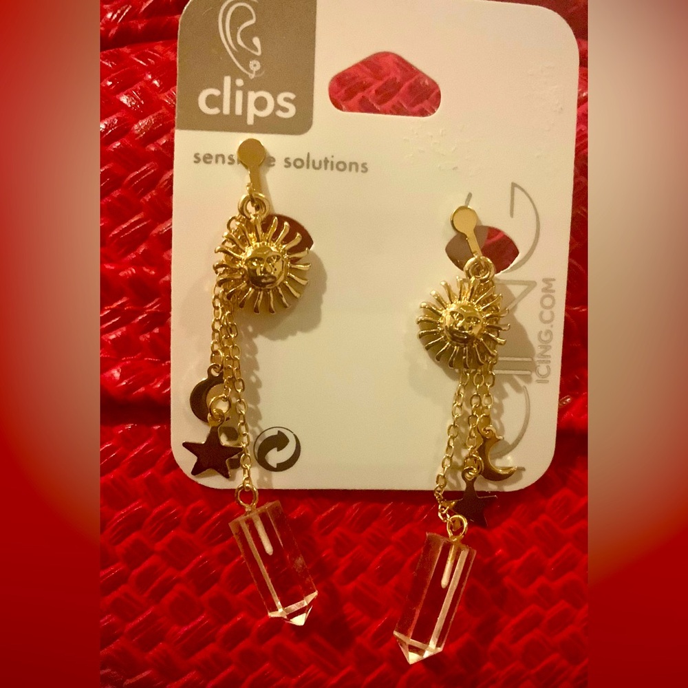Gold Celestial Mystical Gem Drop Earrings